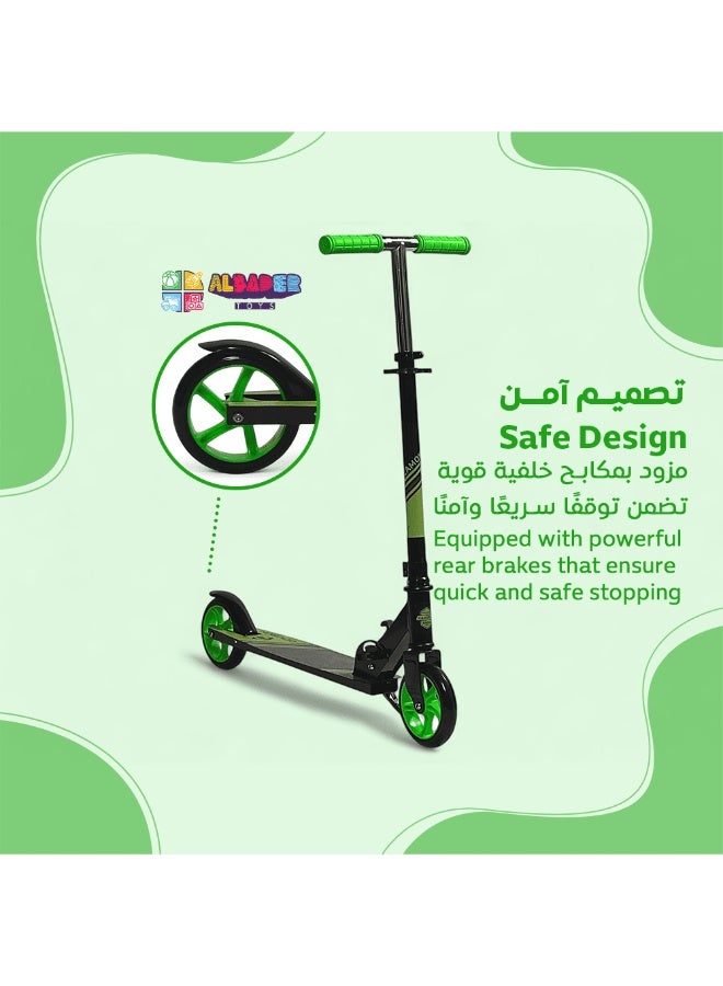 AL BADER Kick Scooters for Kids, 3 Adjustable Height Foldable Scooter, With 2 Pu Large Diameter Silent Wheels and Anti-Slip Deck, Suitable for Boys and Girls Aged 5 to 14 and Up To 100kg, Green - Image 3